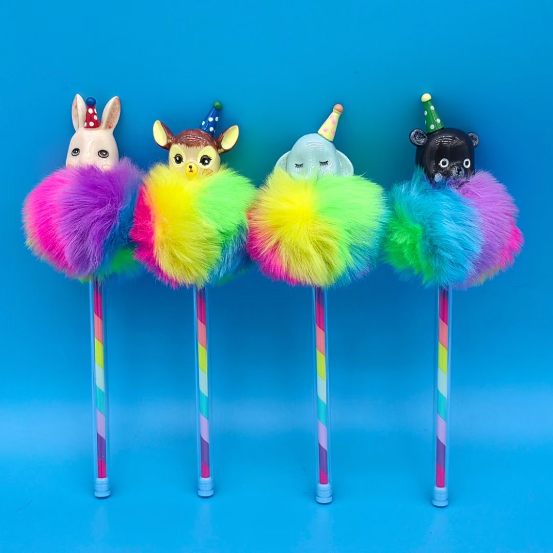 ANIMAL RAINBOW POMPOM PEN